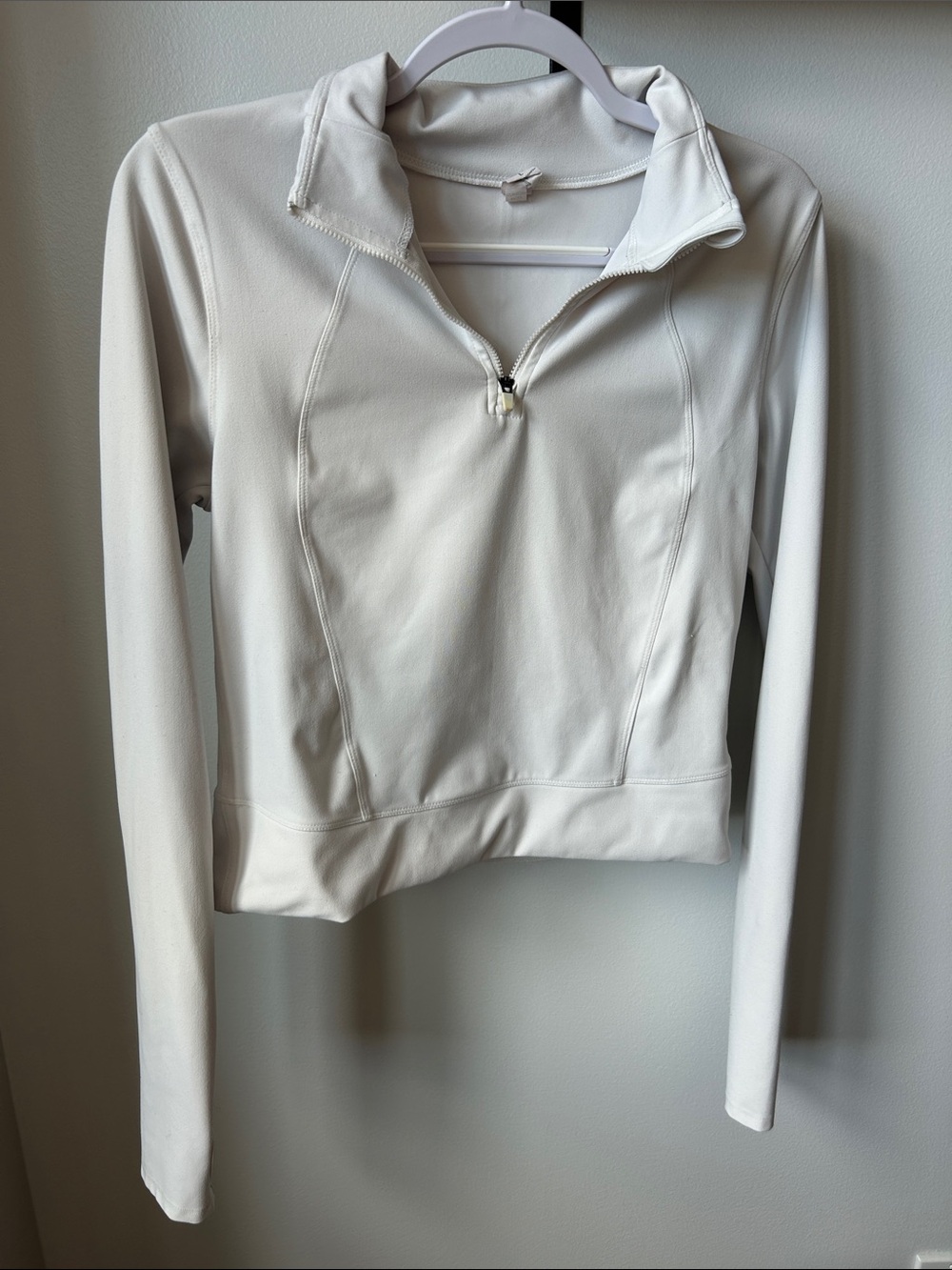 90 Degree Women's White Cropped Quarter Zip with pocket and thumb holes
